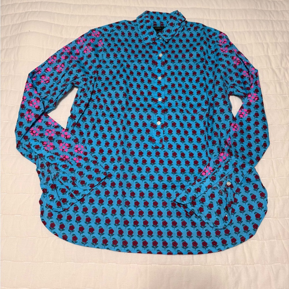 JCrew Blue Floral Pattern women’s Button-Up Shirt